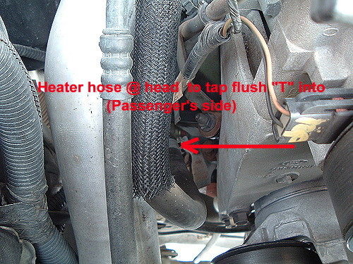 heater hose at passenger's side coming off the engine